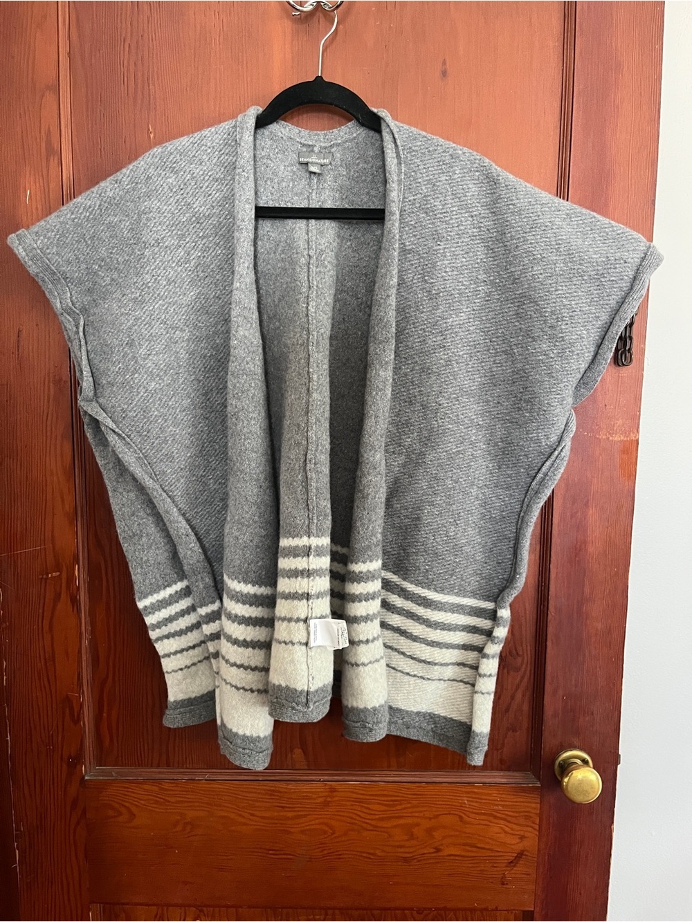 Gray Open-Front Stripe Women's Sweater Cardigan 100% lambs Wool